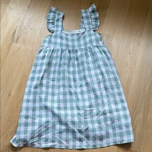 Green and White Gingham Babydoll Dress. Ruffled Sleeves
